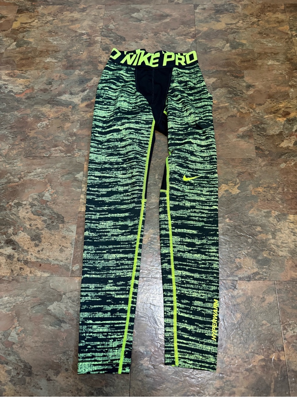 Nike Black with Neon Green Patterned Kids' Performance Leggings